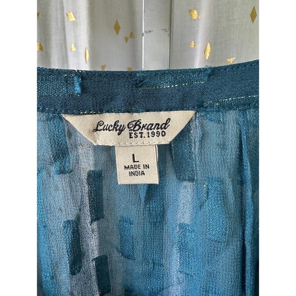Lucky Brand Sheer Geometric Metallic Detail Button Down Long Sleeve Blouse L - Picture 5 of 5
